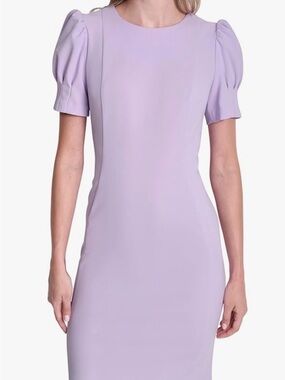DKNY Lavender Puff-Sleeve Sheathe Dress